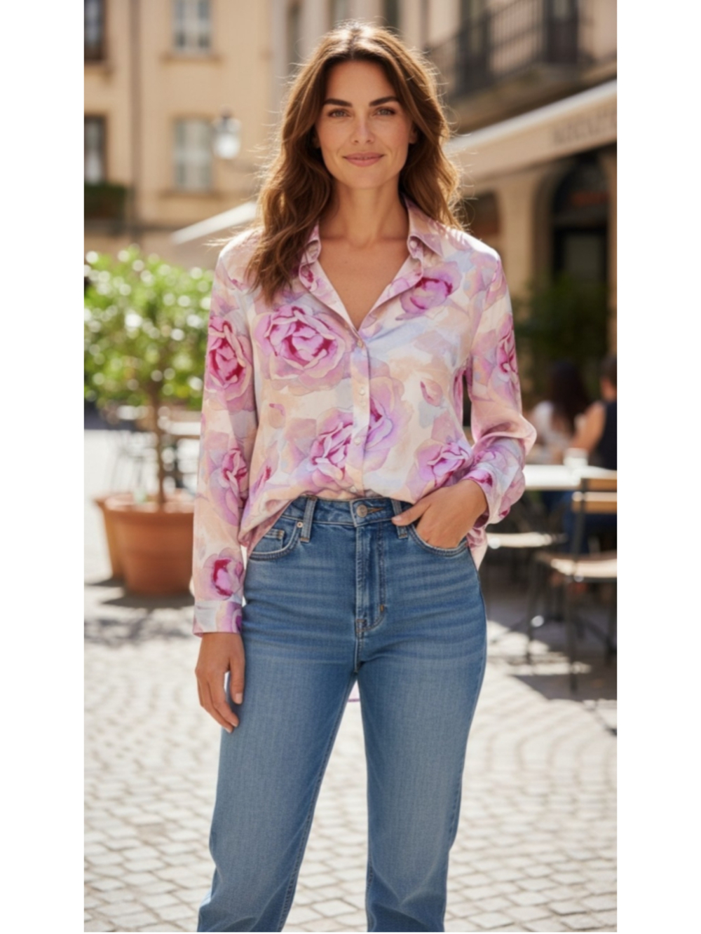 Lulumari Button Down Shirt Size M Pink Floral Print